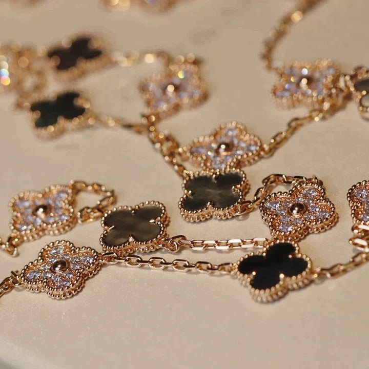 [Royal&Vicky]CLOVER 20 MOTIFS DARK MOP DIAMOND  NECKLACE