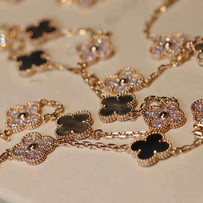 [Royal&Vicky]CLOVER 20 MOTIFS DARK MOP DIAMOND  NECKLACE