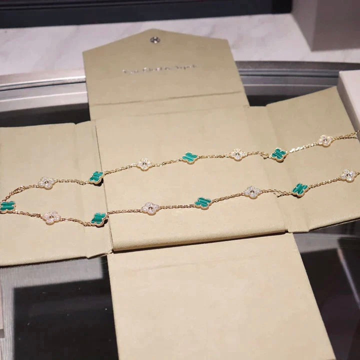 [Royal&Vicky]CLOVER 20 MOTIFS MALACHITE DIAMOND NECKLACE