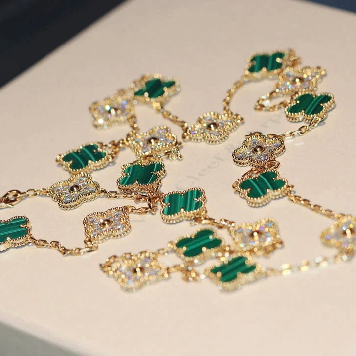 [Royal&Vicky]CLOVER 20 MOTIFS MALACHITE DIAMOND NECKLACE