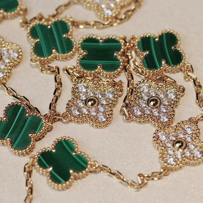 [Royal&Vicky]CLOVER 20 MOTIFS MALACHITE DIAMOND NECKLACE