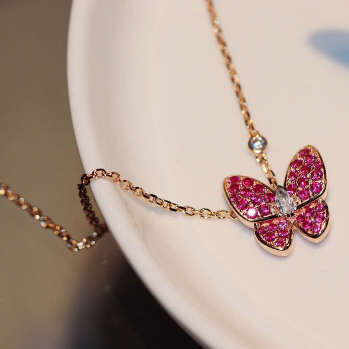 [Royal&Vicky]BUTTERFLY RED DIAMOND ROSE GOLD NECKLACE