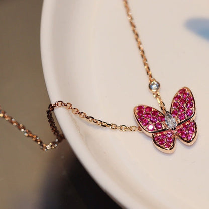 [Royal&Vicky]BUTTERFLY RED DIAMOND ROSE GOLD NECKLACE