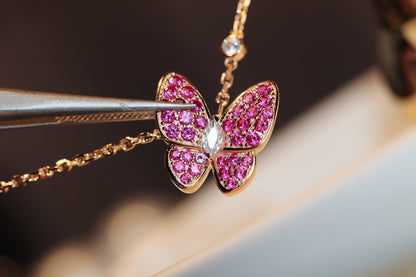 [Royal&Vicky]BUTTERFLY RED DIAMOND ROSE GOLD NECKLACE