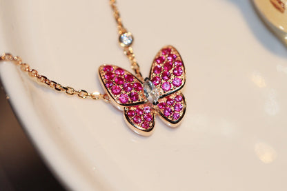[Royal&Vicky]BUTTERFLY RED DIAMOND ROSE GOLD NECKLACE