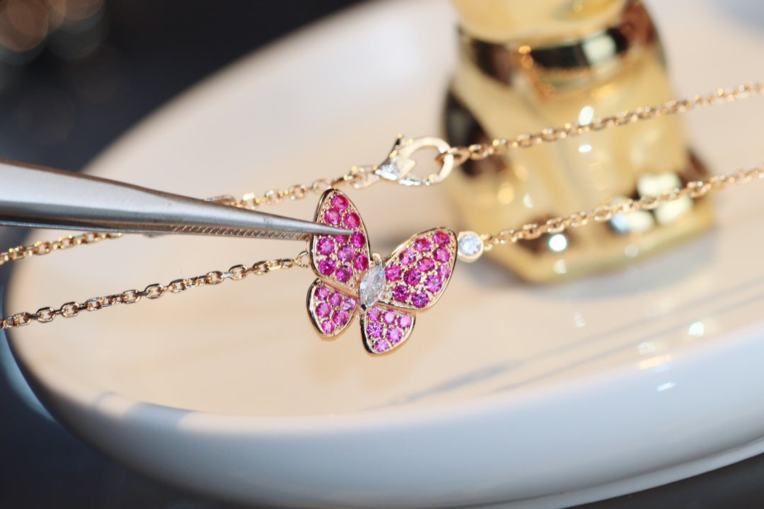 [Royal&Vicky]BUTTERFLY RED DIAMOND ROSE GOLD NECKLACE