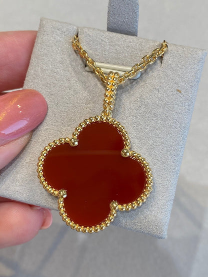 [Royal&Vicky]CLOVER 25MM NECKLACE GOLD CARNELIAN