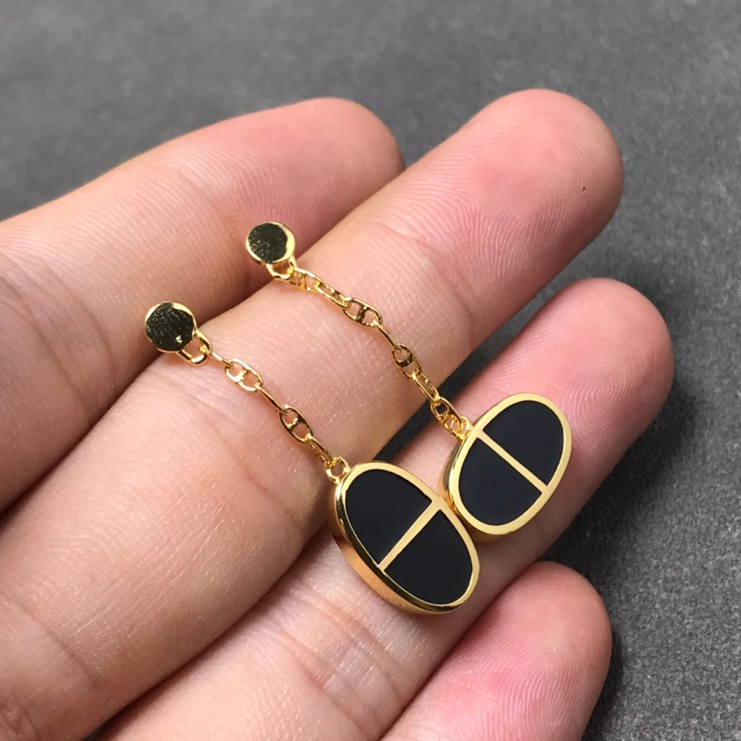 [Royal&Vicky]CHAINE VERSO BLACK CERAMIC SILVER EARRINGS