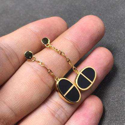 [Royal&Vicky]CHAINE VERSO BLACK CERAMIC SILVER EARRINGS