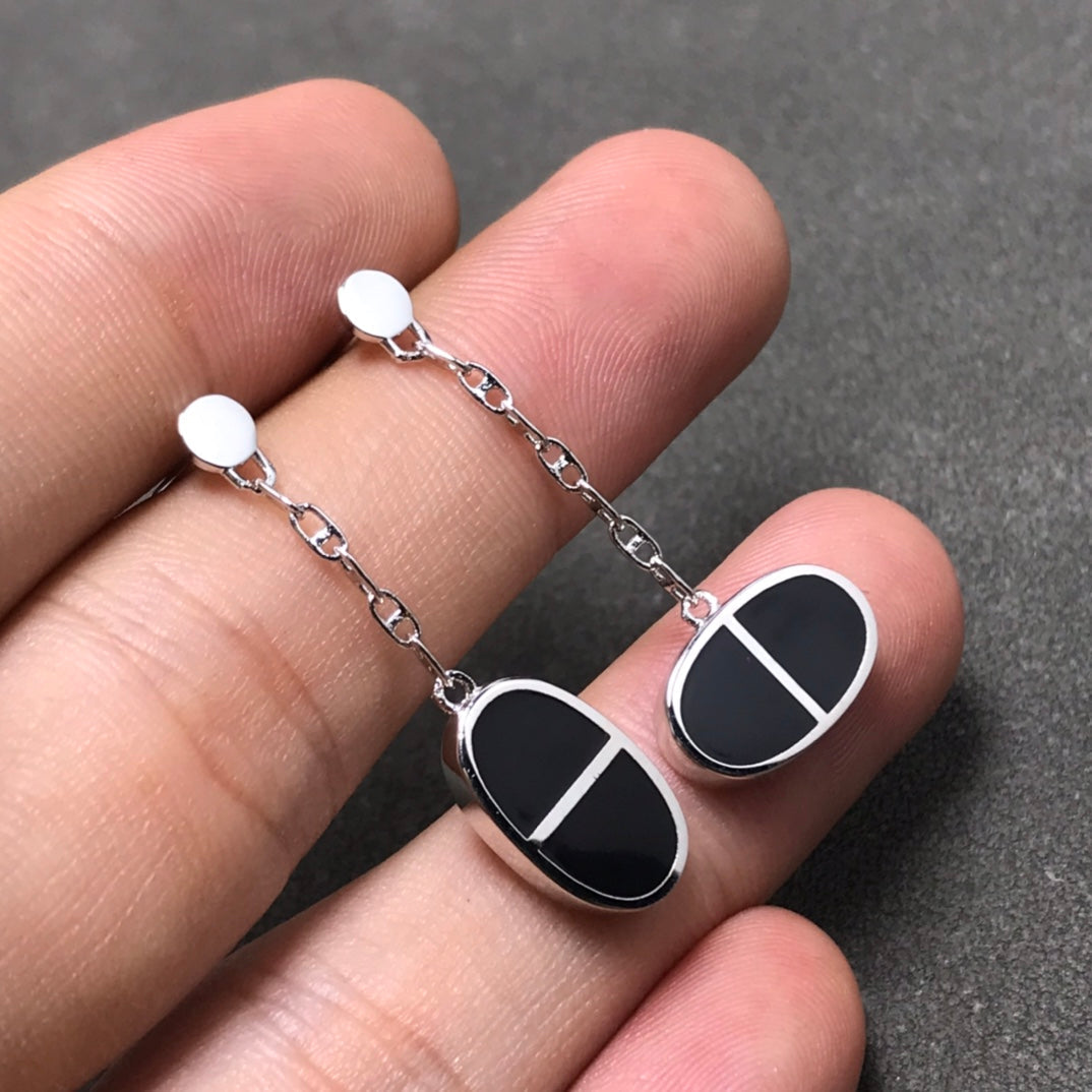 [Royal&Vicky]CHAINE VERSO BLACK CERAMIC SILVER EARRINGS