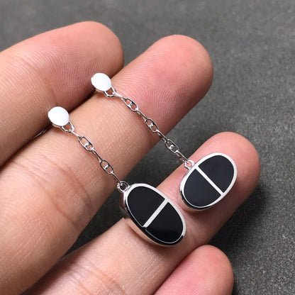 [Royal&Vicky]CHAINE VERSO BLACK CERAMIC SILVER EARRINGS