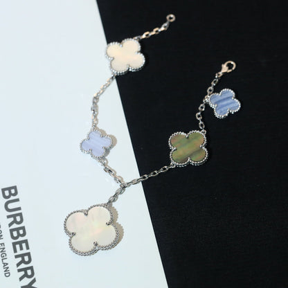 [Royal&Vicky]CLOVER BRACELET 5 MOTIFS MOP CHALCEDONY SILVER
