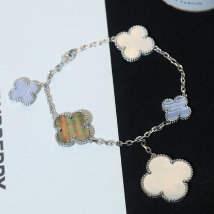 [Royal&Vicky]CLOVER BRACELET 5 MOTIFS MOP CHALCEDONY SILVER