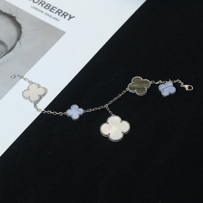 [Royal&Vicky]CLOVER BRACELET 5 MOTIFS MOP CHALCEDONY SILVER