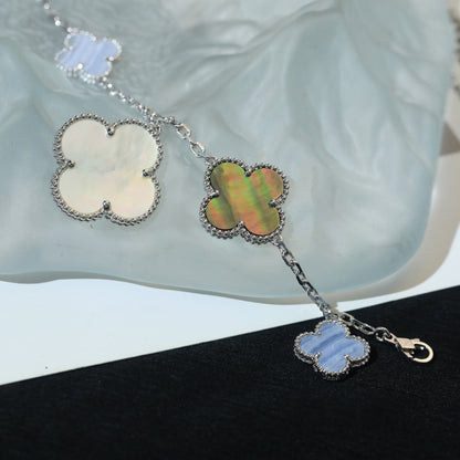 [Royal&Vicky]CLOVER BRACELET 5 MOTIFS MOP CHALCEDONY SILVER