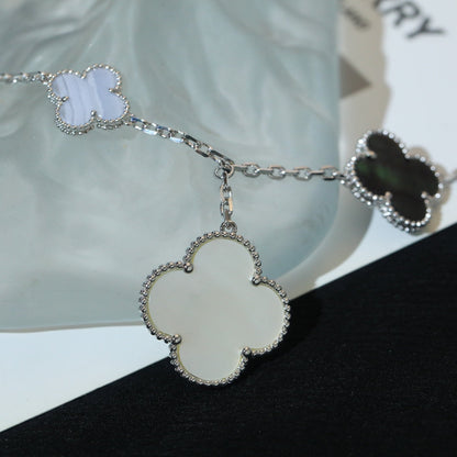 [Royal&Vicky]CLOVER BRACELET 5 MOTIFS MOP CHALCEDONY SILVER