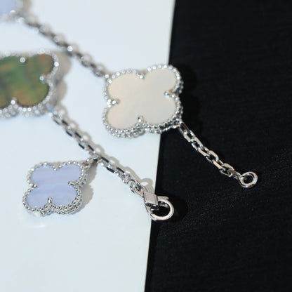 [Royal&Vicky]CLOVER BRACELET 5 MOTIFS MOP CHALCEDONY SILVER