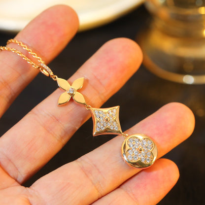 [Royal&Vicky]STAR AND SUN DIAMOND PINK GOLD NECKLACE