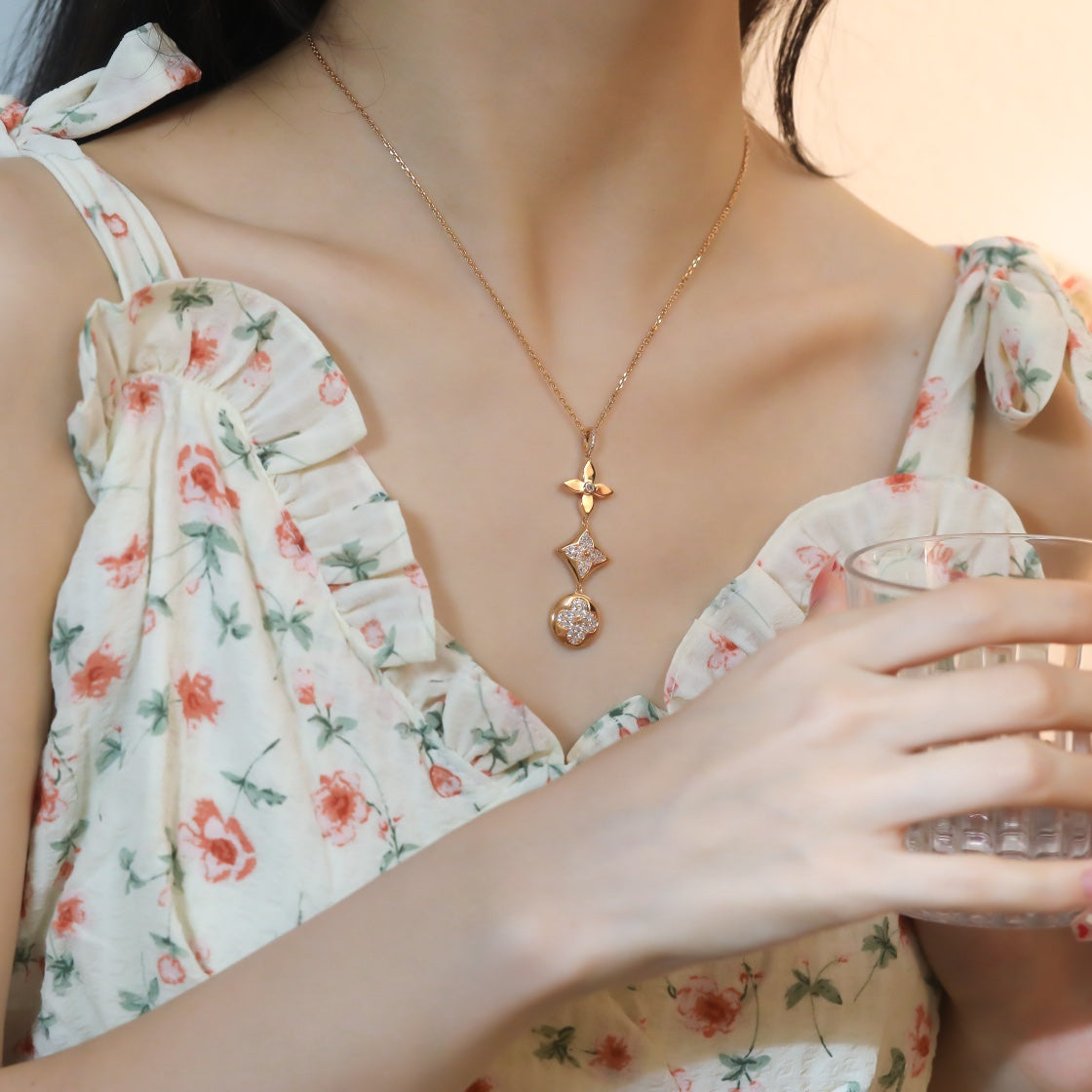 [Royal&Vicky]STAR AND SUN DIAMOND PINK GOLD NECKLACE