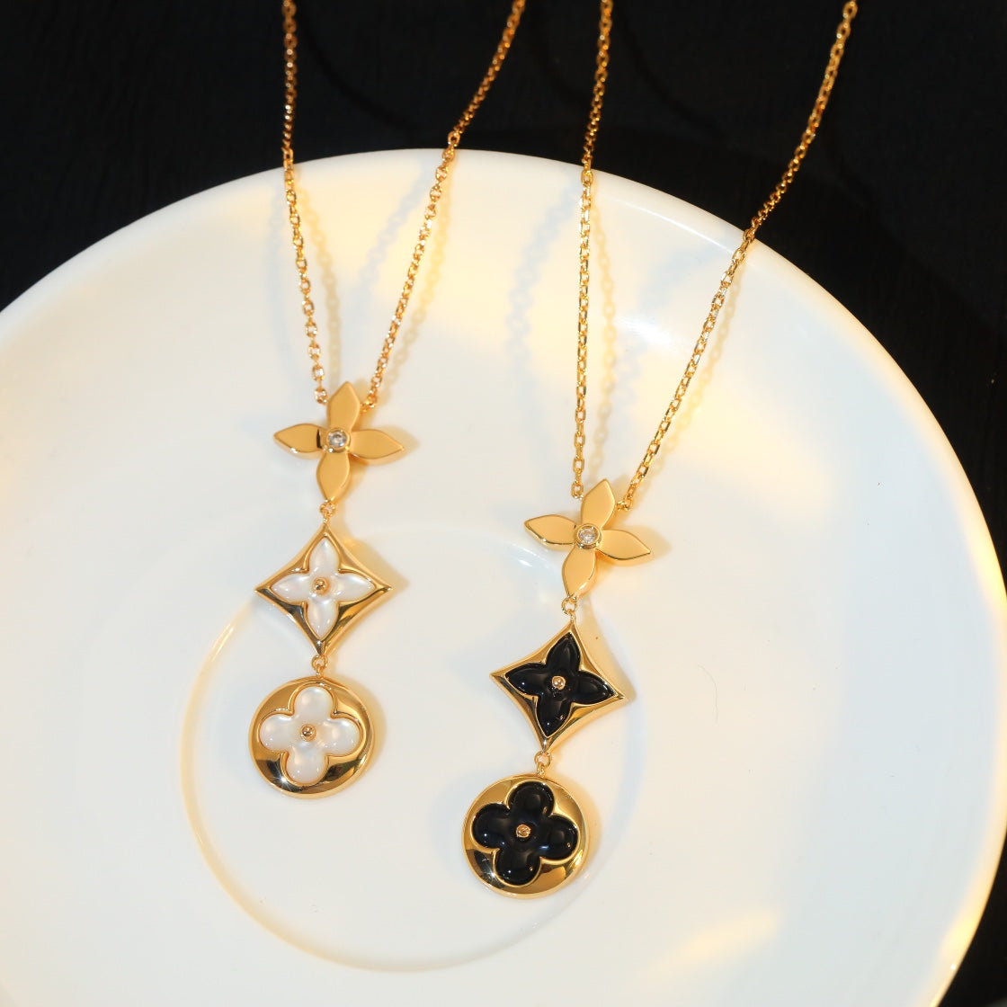 [Royal&Vicky]STAR AND SUN ONYX PINK GOLD NECKLACE