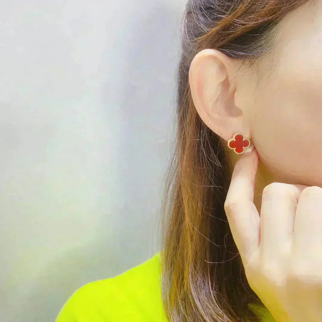 [Royal&Vicky]CLOVER MEDIUM 1 MOTIFS CARNELIAN  EARRINGS