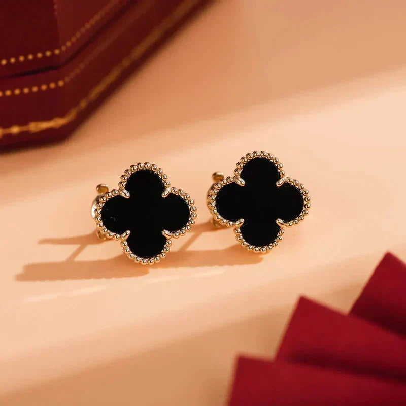 [Royal&Vicky]CLOVER MEDIUM 1 MOTIFS  ONYX STUD EARRINGS