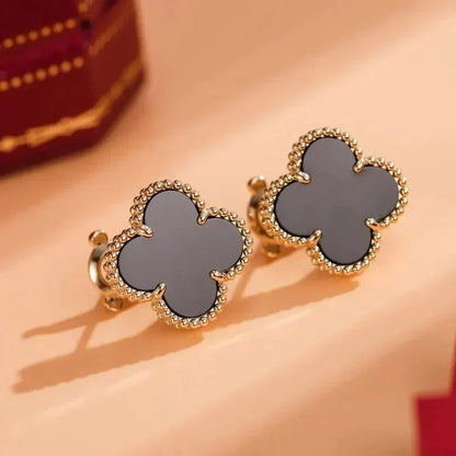 [Royal&Vicky]CLOVER MEDIUM 1 MOTIFS  ONYX STUD EARRINGS