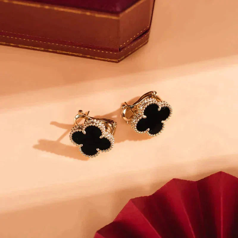 [Royal&Vicky]CLOVER MEDIUM 1 MOTIFS  ONYX STUD EARRINGS