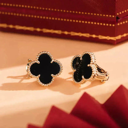 [Royal&Vicky]CLOVER MEDIUM 1 MOTIFS  ONYX STUD EARRINGS