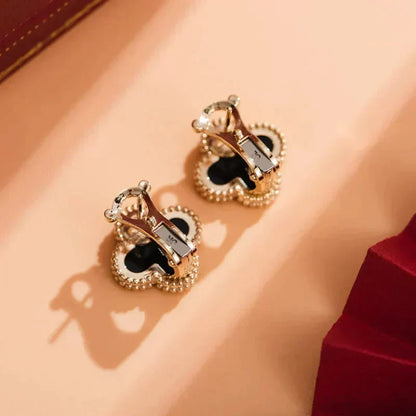 [Royal&Vicky]CLOVER MEDIUM 1 MOTIFS  ONYX STUD EARRINGS