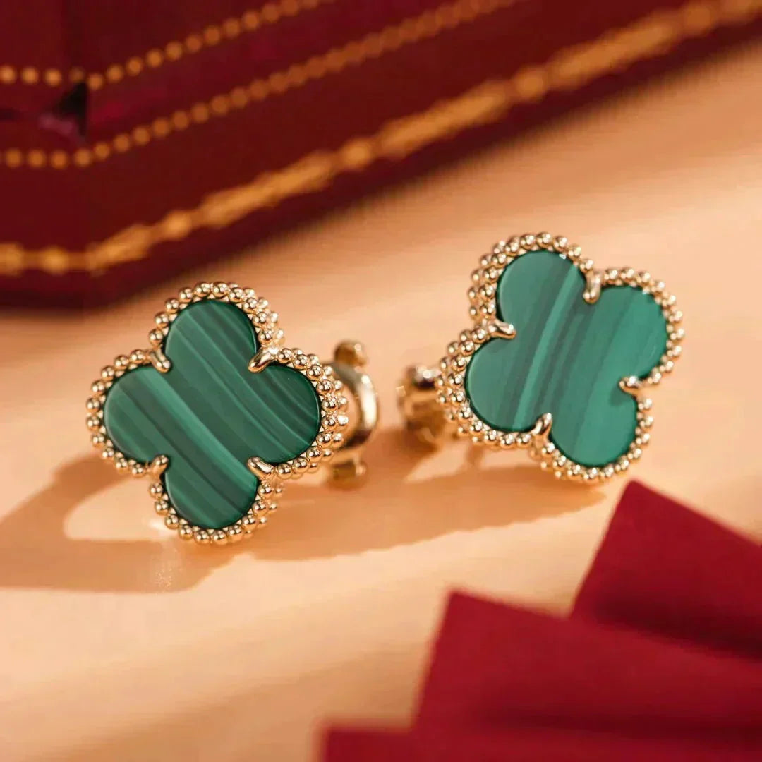 [Royal&Vicky]CLOVER MEDIUM 1 MOTIFS MALACHITE  EARRINGS