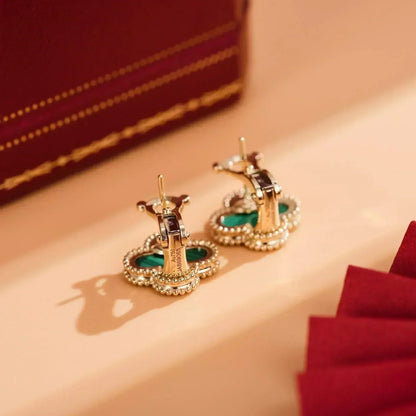 [Royal&Vicky]CLOVER MEDIUM 1 MOTIFS MALACHITE  EARRINGS