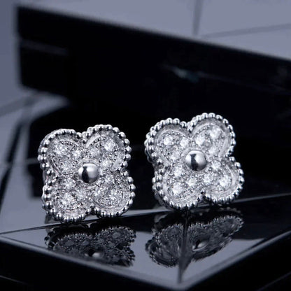 [Royal&Vicky]CLOVER 1 MOTIFS DIAMOND STUD EARRINGS SILVER