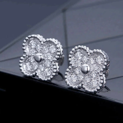[Royal&Vicky]CLOVER 1 MOTIFS DIAMOND STUD EARRINGS SILVER