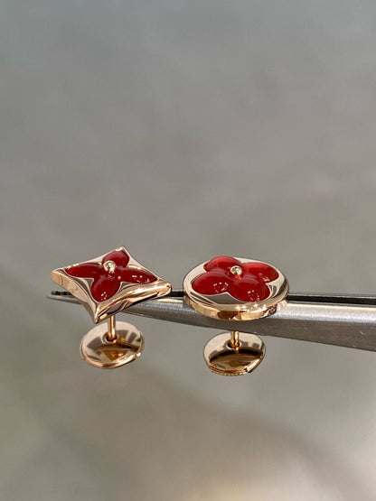 [Royal&Vicky]STAR AND SUN PINK GOLD CARNELIAN STUD EARRINGS