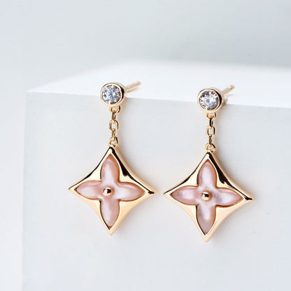 [Royal&Vicky]DOUBLE STAR PINK GOLD MOP DROP EARRINGS