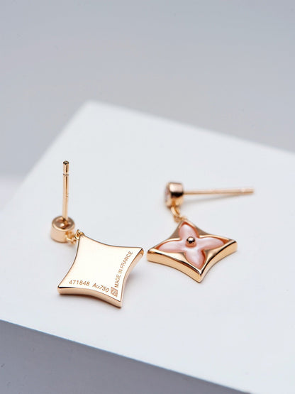 [Royal&Vicky]DOUBLE STAR PINK GOLD MOP DROP EARRINGS