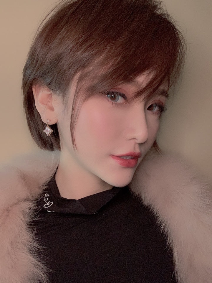 [Royal&Vicky]DOUBLE STAR PINK GOLD MOP DROP EARRINGS