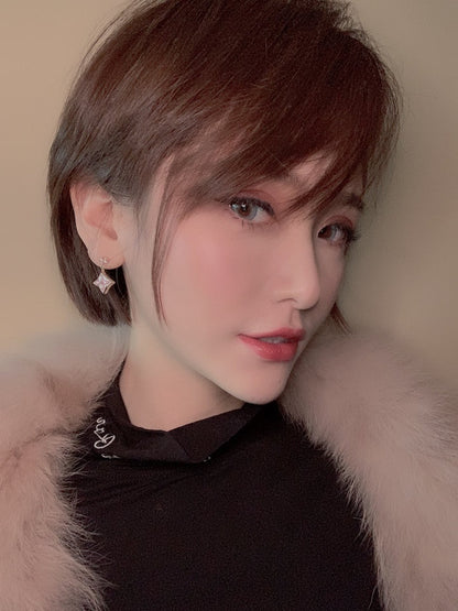 [Royal&Vicky]DOUBLE STAR PINK GOLD MOP DROP EARRINGS