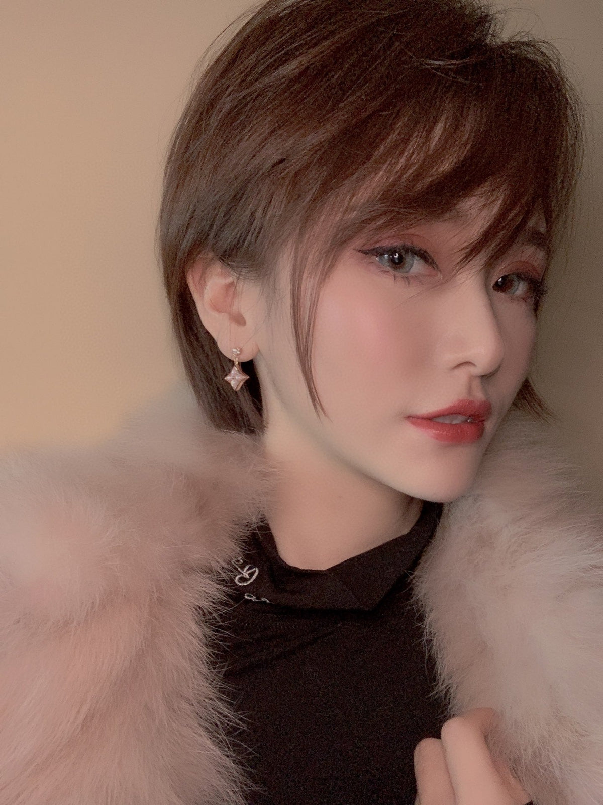 [Royal&Vicky]DOUBLE STAR PINK GOLD MOP DROP EARRINGS