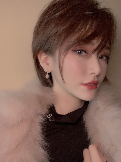 [Royal&Vicky]DOUBLE STAR PINK GOLD MOP DROP EARRINGS