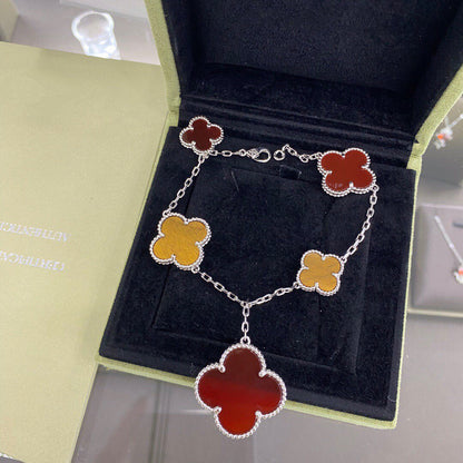 [Royal&Vicky]CLOVER 5 MOTIFS SIVLER CARNELIAN TIGER EYE BRACELET