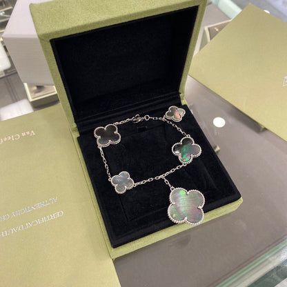 [Royal&Vicky]CLOVER 5 MOTIFS SIVLER DARK MOP BRACELET