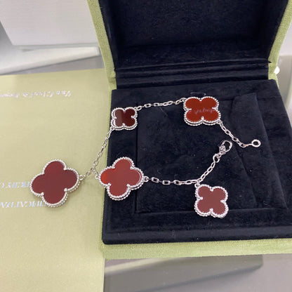 [Royal&Vicky]CLOVER 5 MOTIFS SIVLER CARNELIAN BRACELET