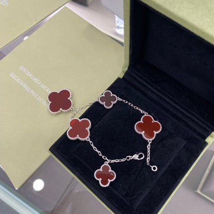 [Royal&Vicky]CLOVER 5 MOTIFS SIVLER CARNELIAN BRACELET