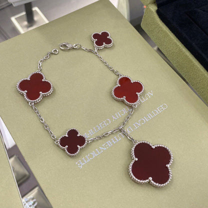 [Royal&Vicky]CLOVER 5 MOTIFS SIVLER CARNELIAN BRACELET