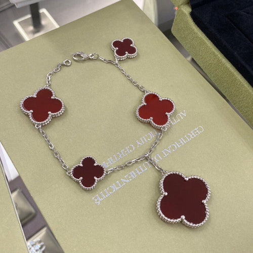 [Royal&Vicky]CLOVER 5 MOTIFS SIVLER CARNELIAN BRACELET