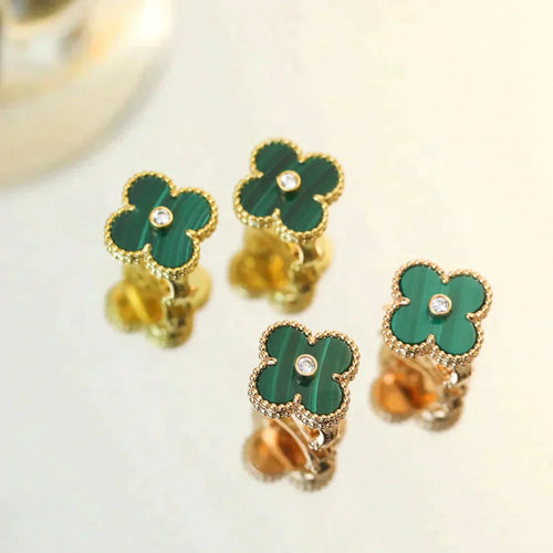 [Royal&Vicky]CLOVER MEDIUM 1 MOTIFS MALACHITE DIAMOND EARRINGS