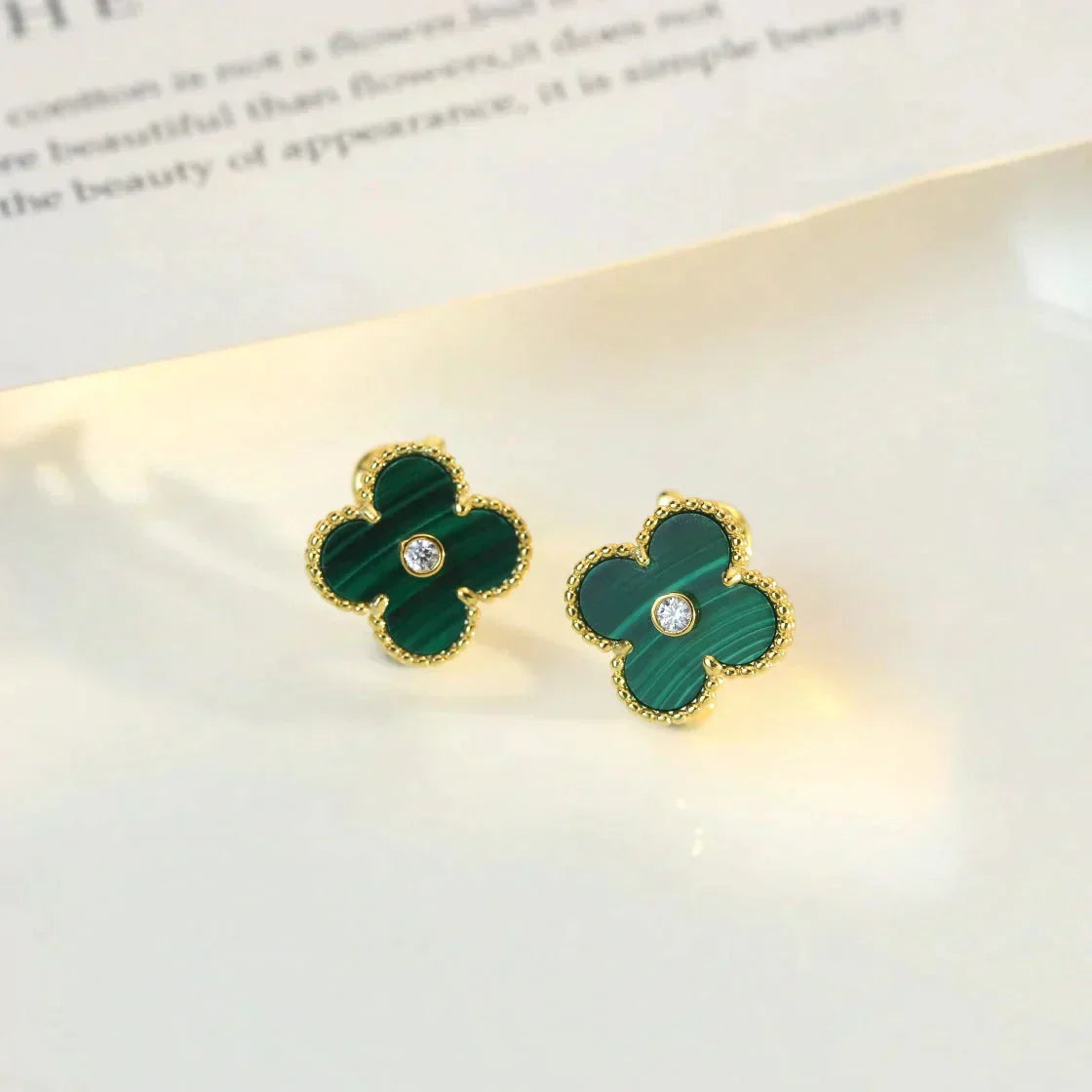 [Royal&Vicky]CLOVER MEDIUM 1 MOTIFS MALACHITE DIAMOND EARRINGS