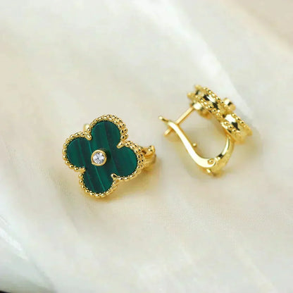 [Royal&Vicky]CLOVER MEDIUM 1 MOTIFS MALACHITE DIAMOND EARRINGS